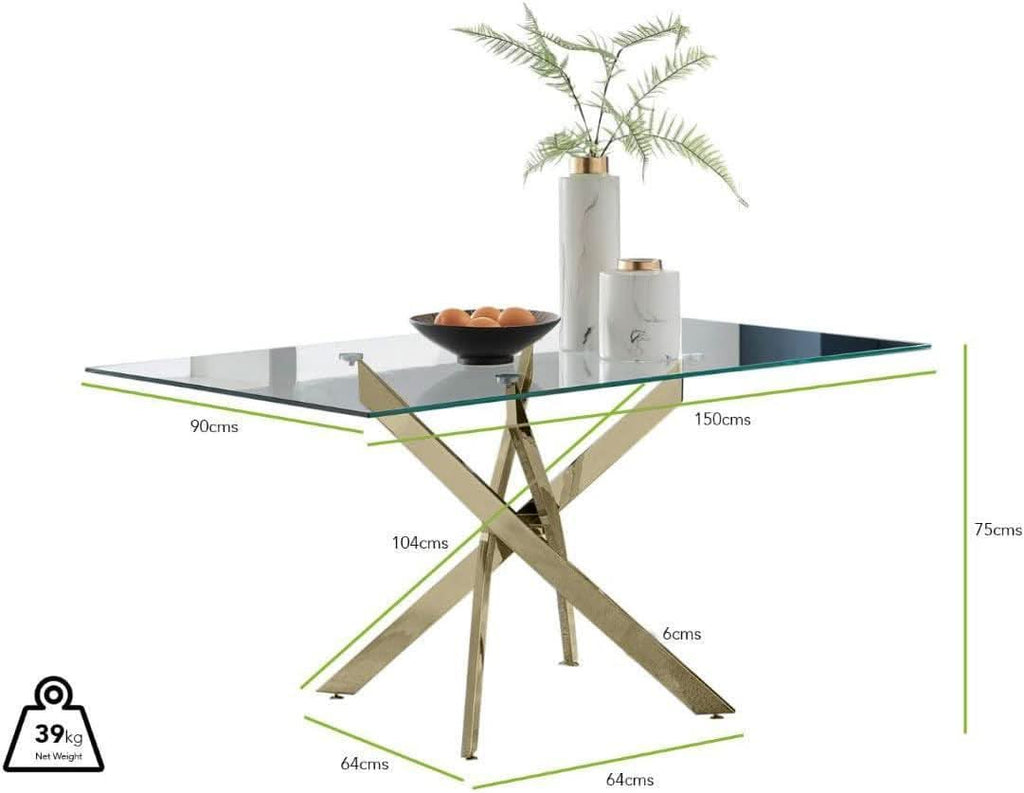 Leonardo Gold Glass Top Dining Table Modern Premium