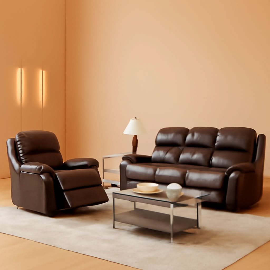 Luxurious Brown Leather 3-Piece Recliner Sofa Living Room Furniture Set