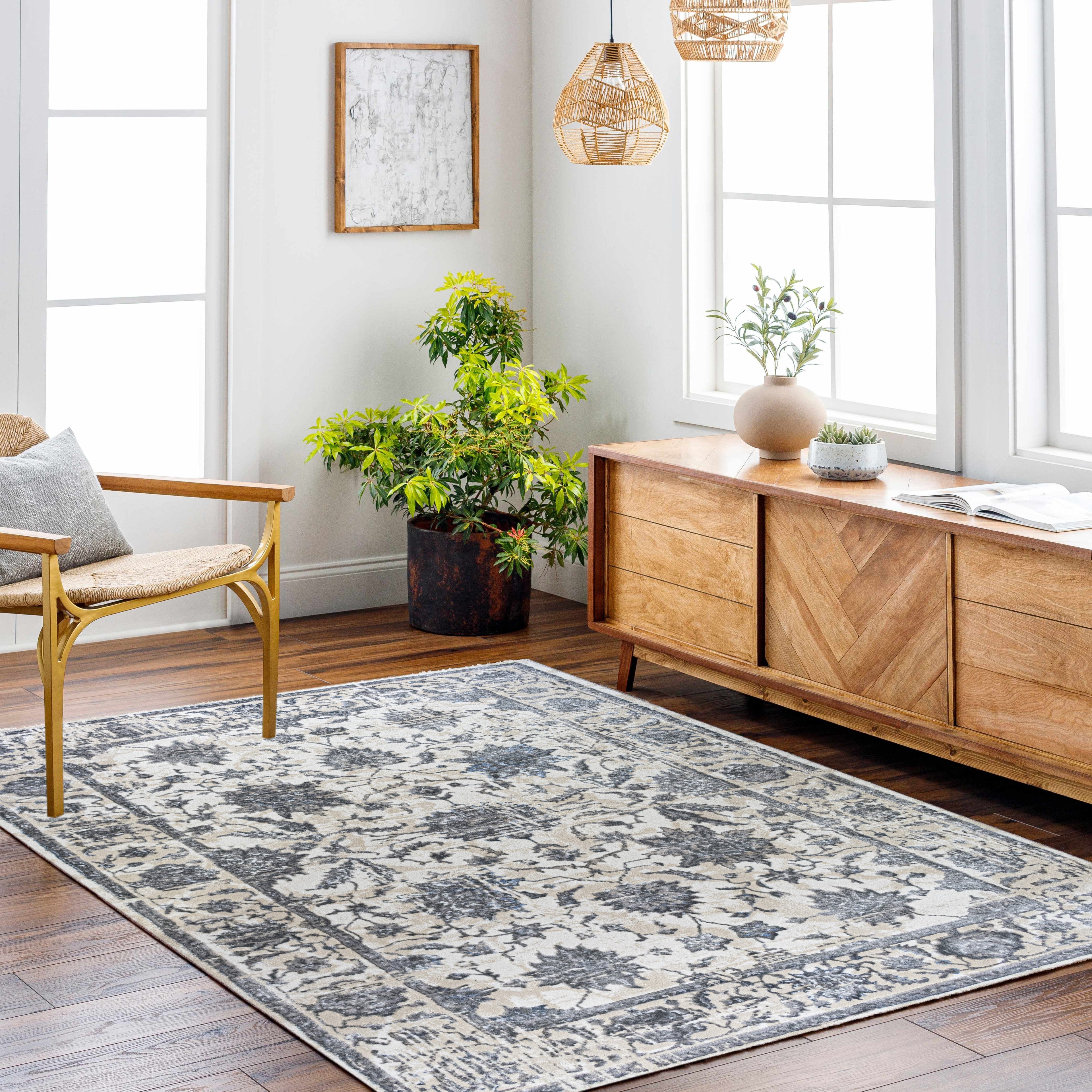 ROY's Home High&Low Area Rugs, Classic Pattern - Shiny Ivory,Grey,Beige Yarn