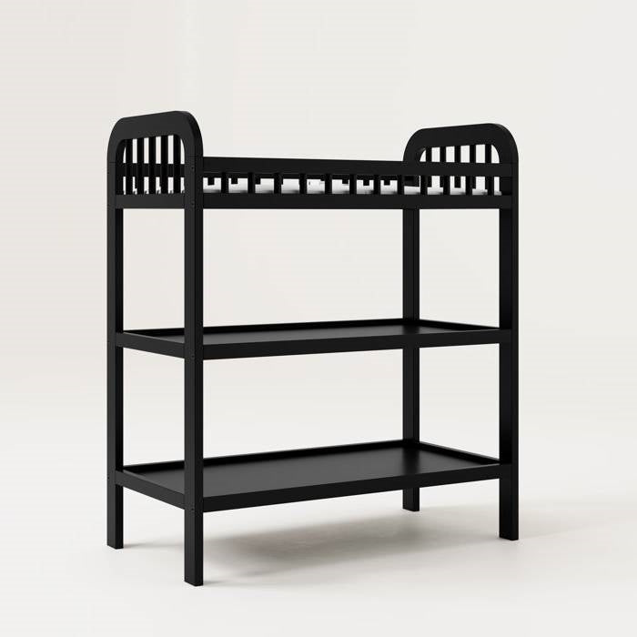 Black Wood Baby Changing Table with Safety Rail and Pad | Lorgina