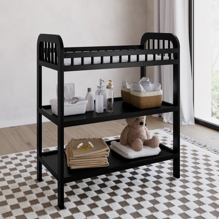 Black Wood Baby Changing Table with Safety Rail and Pad | Lorgina