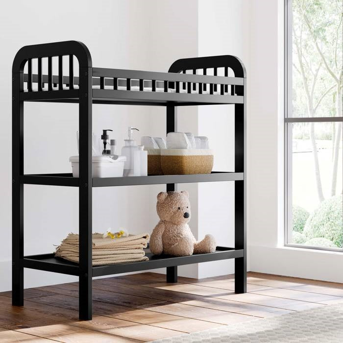 Black Wood Baby Changing Table with Safety Rail and Pad | Lorgina