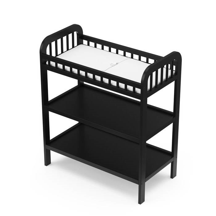 Black Wood Baby Changing Table with Safety Rail and Pad | Lorgina