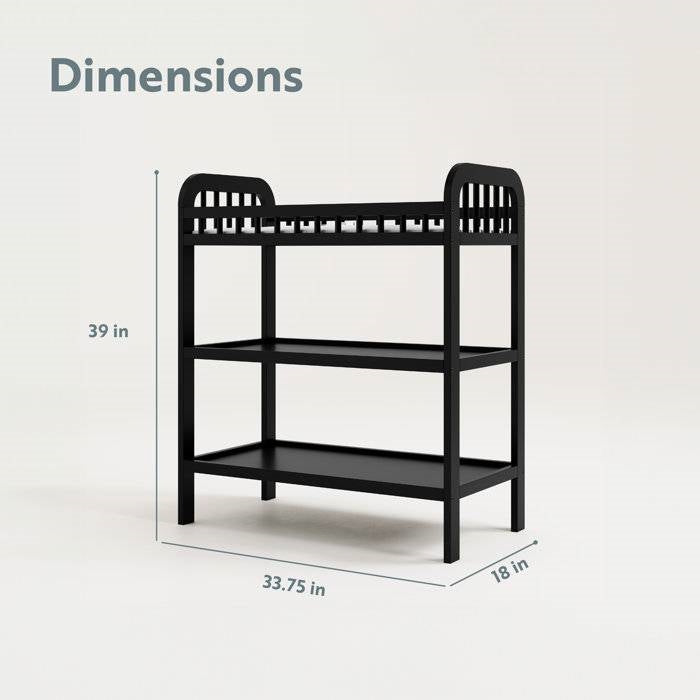 Black Wood Baby Changing Table with Safety Rail and Pad | Lorgina