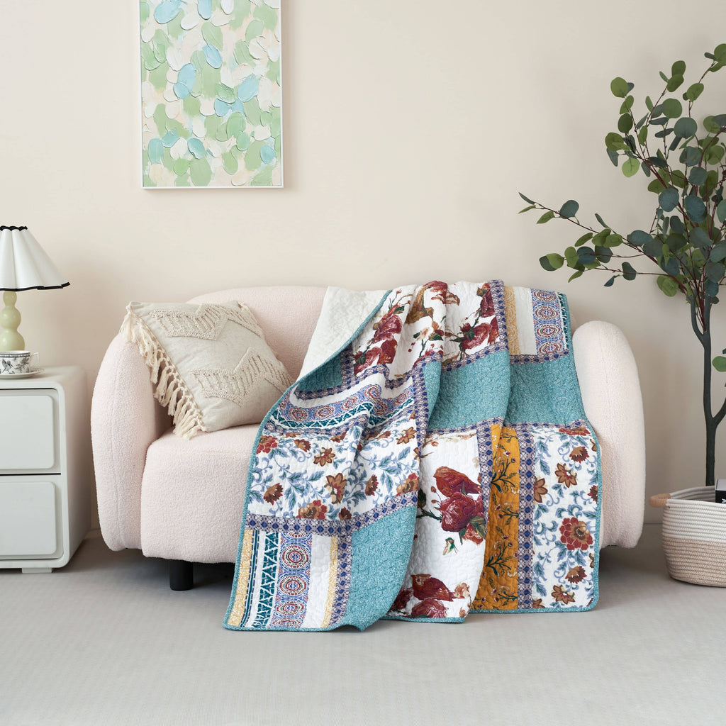 Tache Cotton Patchwork Old World Garden Quilted Throw Blanket