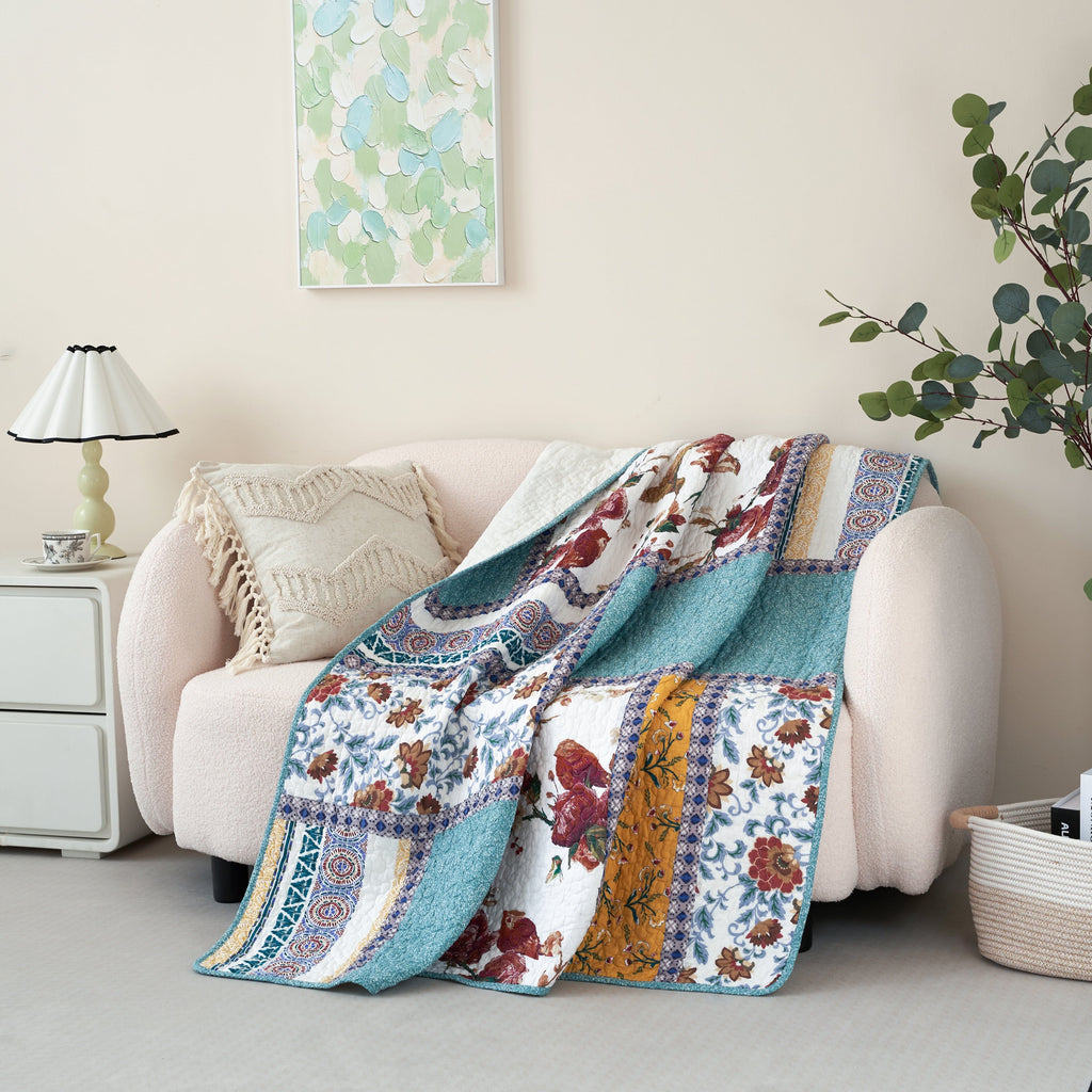 Tache Cotton Patchwork Old World Garden Quilted Throw Blanket