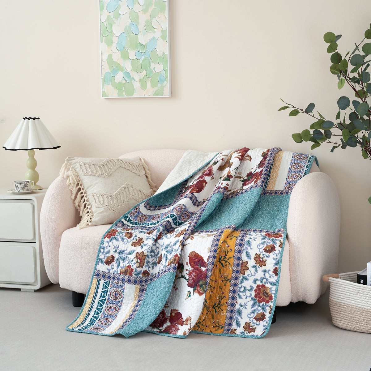 Tache Cotton Patchwork Old World Garden Quilted Throw Blanket
