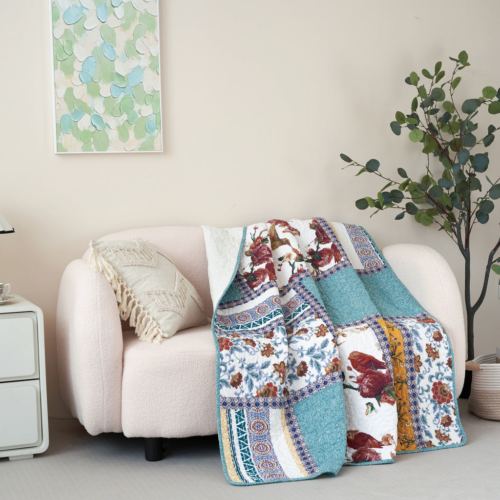Tache Cotton Patchwork Old World Garden Quilted Throw Blanket