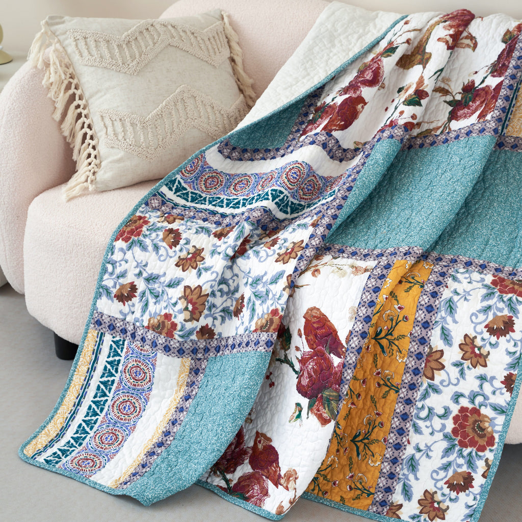 Tache Cotton Patchwork Old World Garden Quilted Throw Blanket