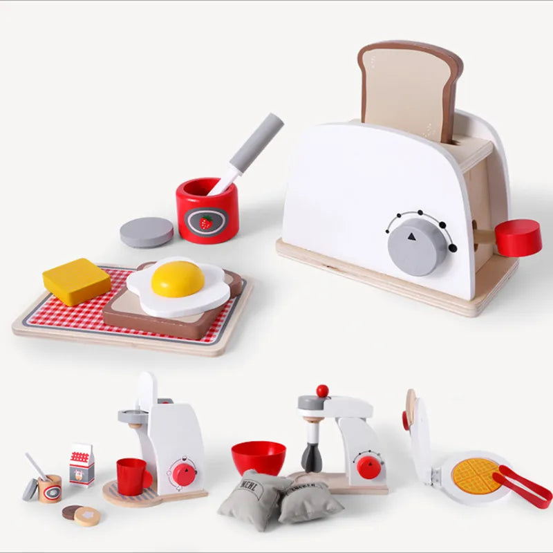 Kids Wooden Play Kitchen Utensils Set - Pretend Cooking Toys