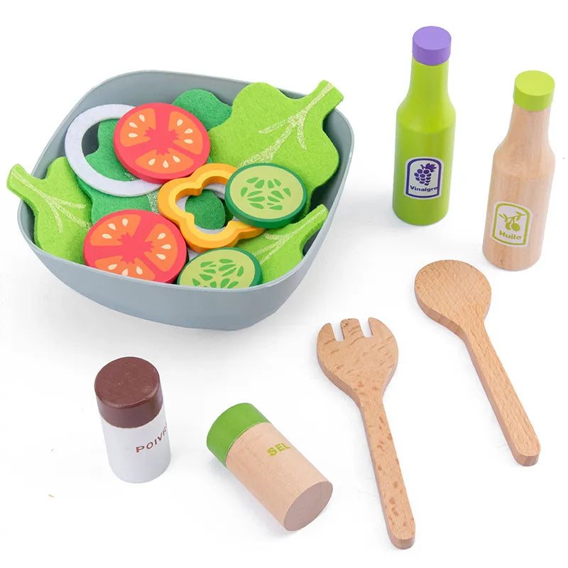 Kids Wooden Play Kitchen Utensils Set - Pretend Cooking Toys