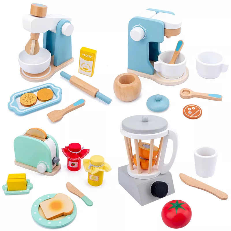 Kids Wooden Play Kitchen Utensils Set - Pretend Cooking Toys