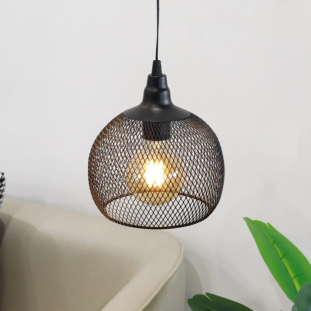 JHY DESIGN 8.5" Battery Powered Hanging Lamp – Vintage Metal Cage Lantern with Edison Bulb