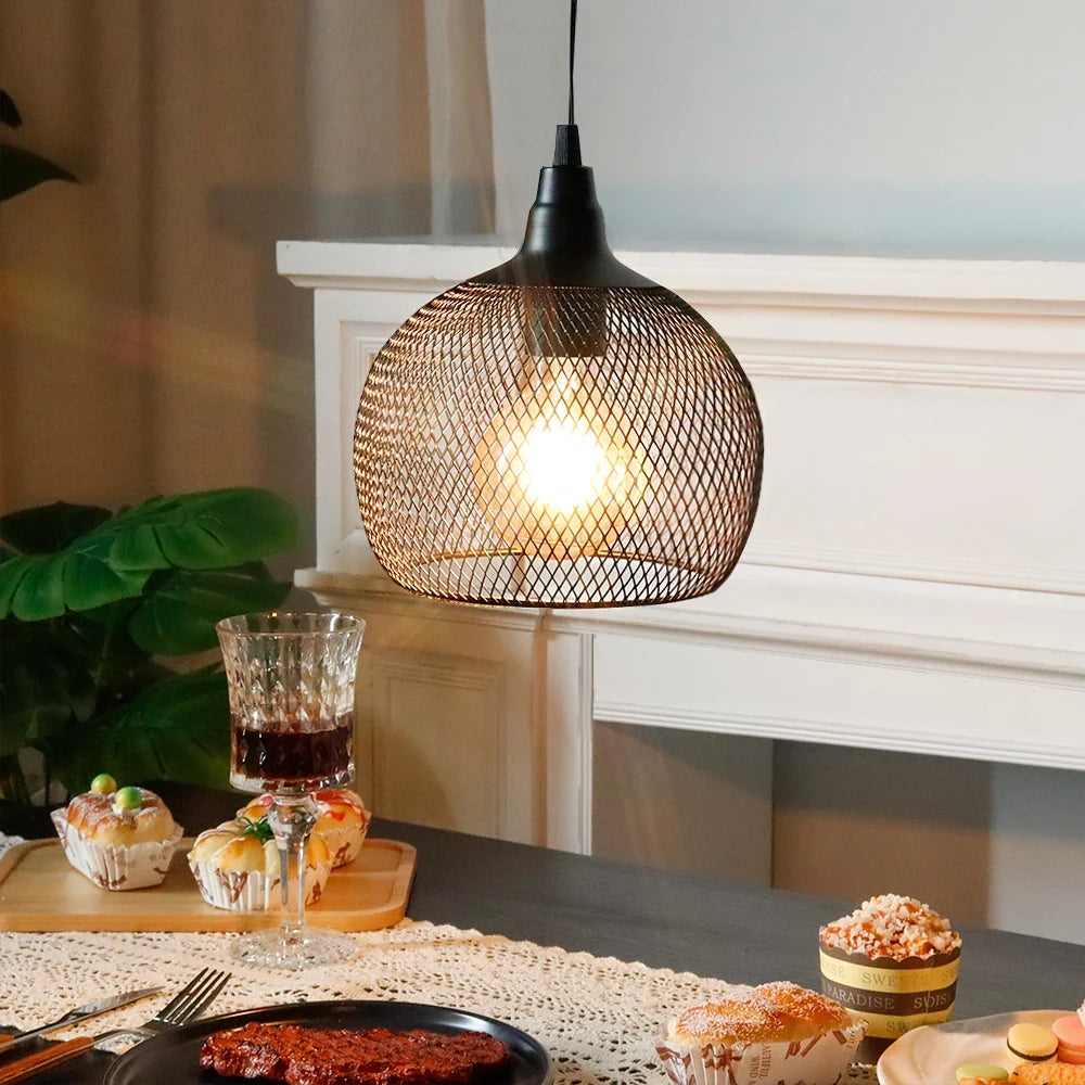 JHY DESIGN 8.5" Battery Powered Hanging Lamp – Vintage Metal Cage Lantern with Edison Bulb