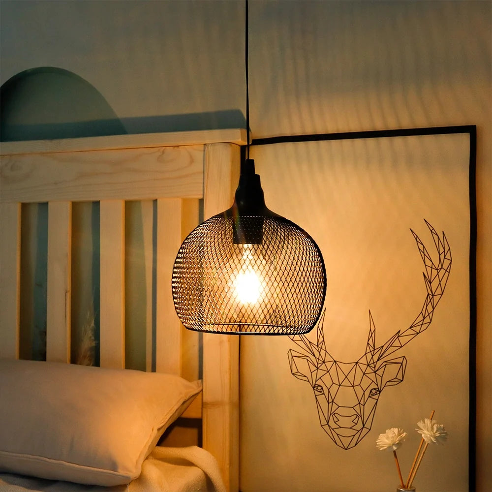 JHY DESIGN 8.5" Battery Powered Hanging Lamp – Vintage Metal Cage Lantern with Edison Bulb