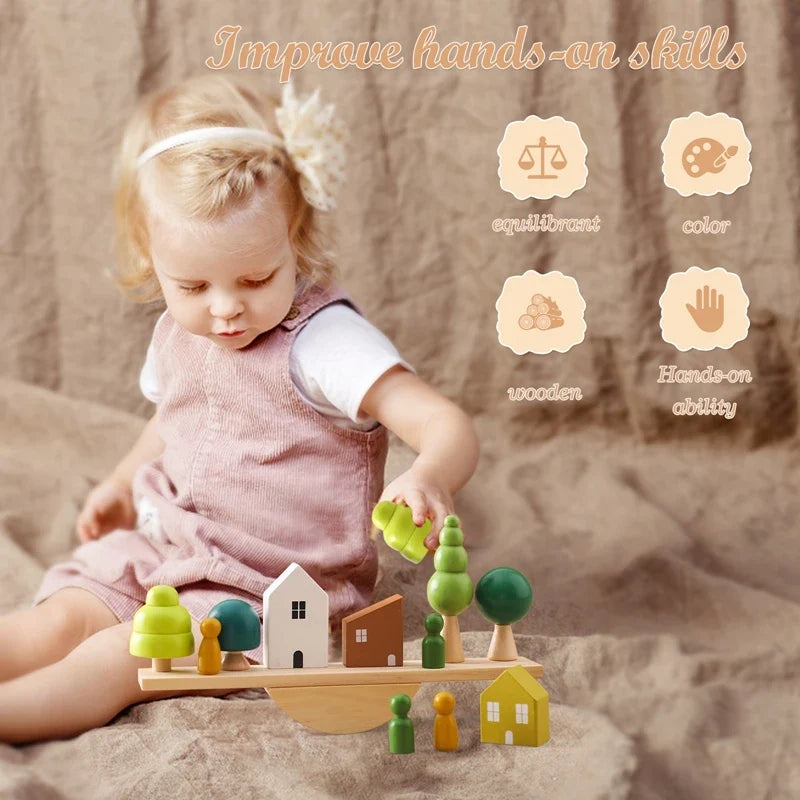 Montessori Wooden Balancing and Lacing Toys