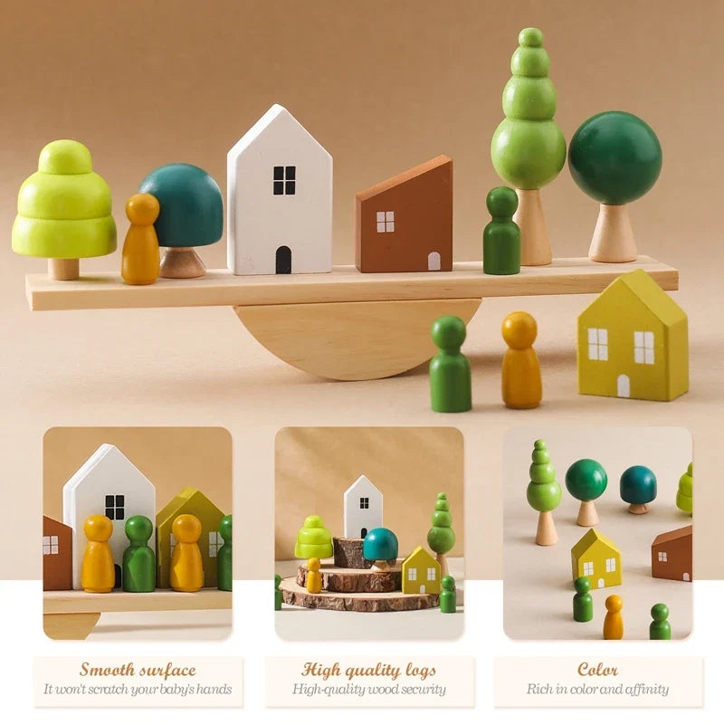 Montessori Wooden Balancing and Lacing Toys