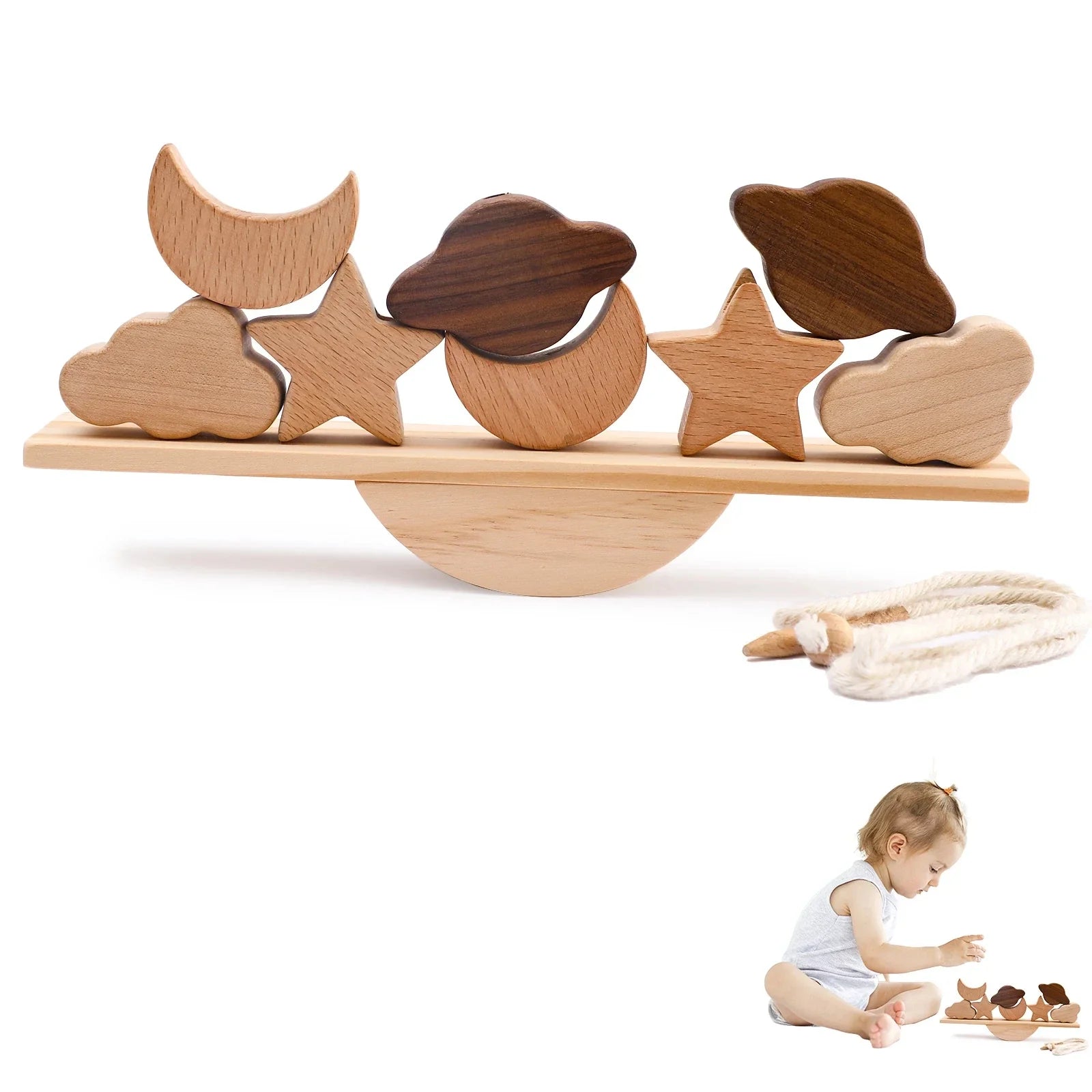 Montessori Wooden Balancing and Lacing Toys