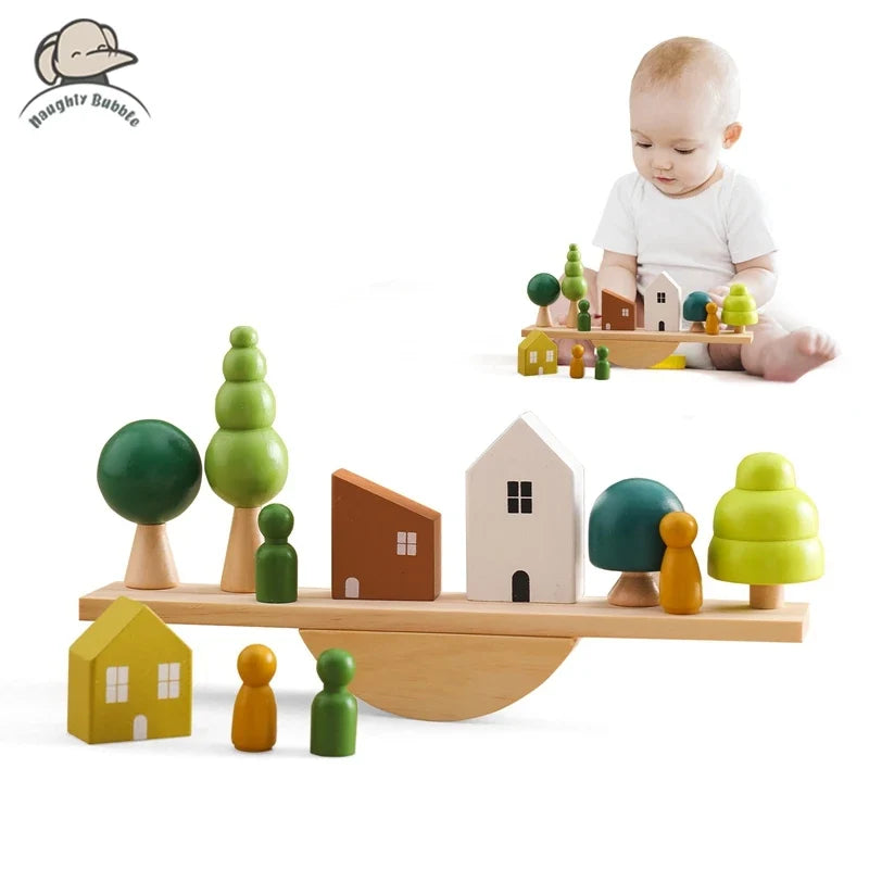 Montessori Wooden Balancing and Lacing Toys
