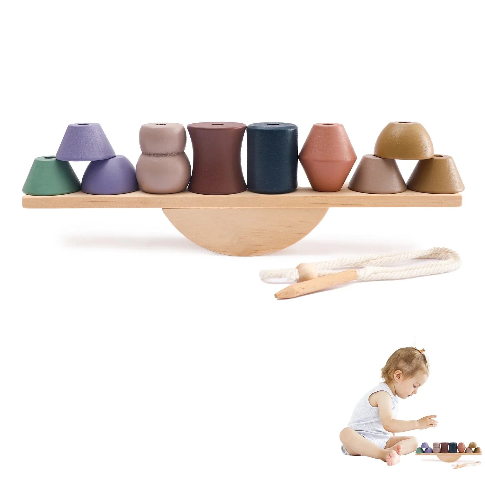 Montessori Wooden Balancing and Lacing Toys