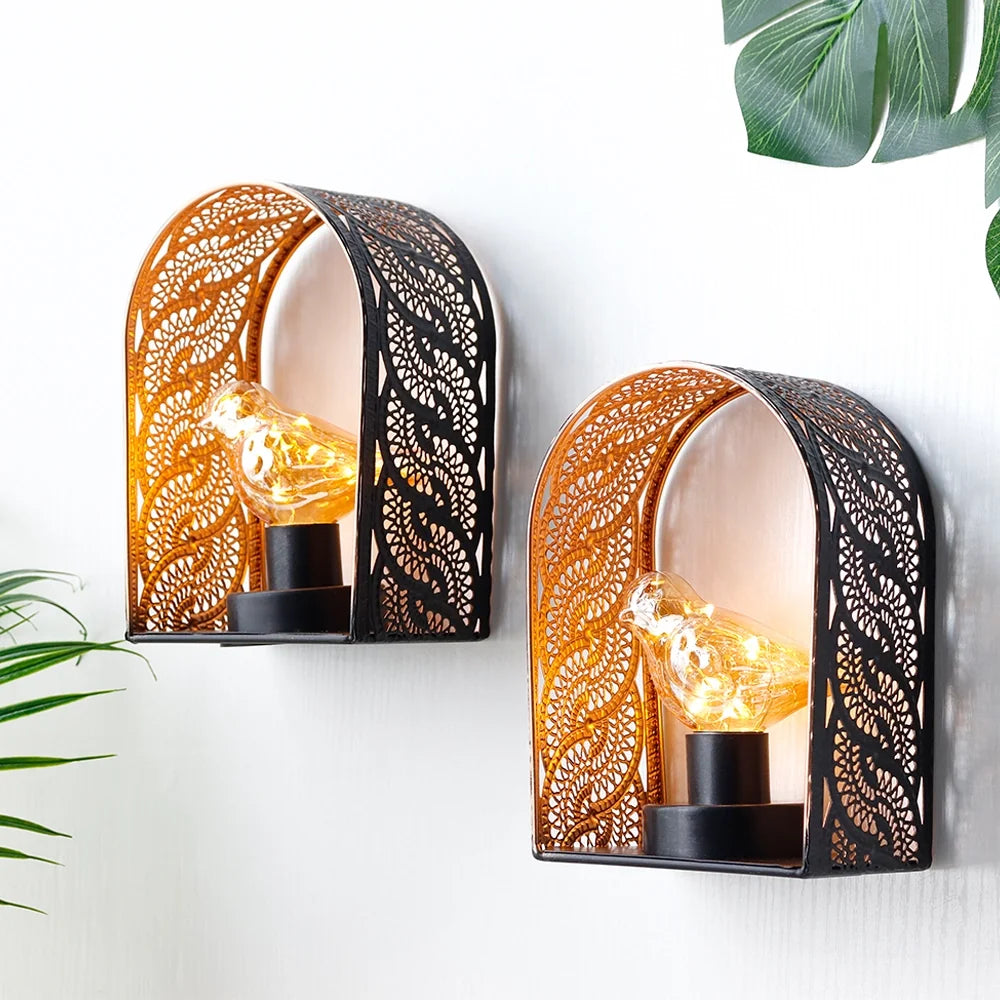 Set of 2-7"H Bird Bulb Wall Sconces Fairy Lights
