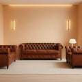 Classic 3-Piece Chesterfield Faux Leather Sofa Set with Rolled Arms and Nailhead Trim