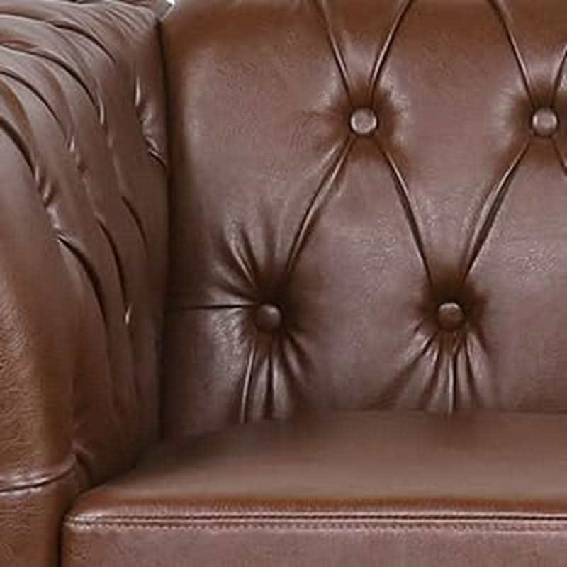 Classic 3-Piece Chesterfield Faux Leather Sofa Set with Rolled Arms and Nailhead Trim