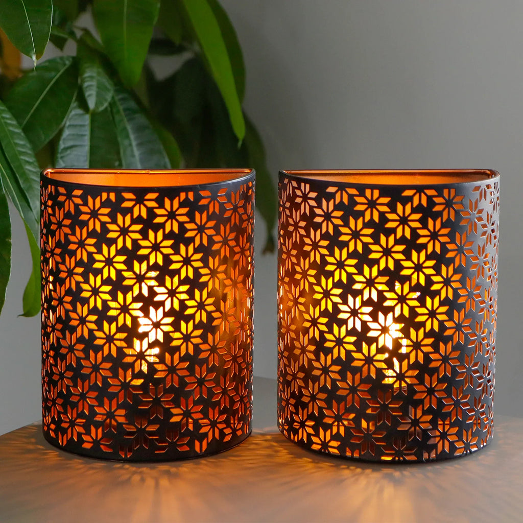 Set of 2 Vintage Industrial Wall Sconce Lamps (Snowflake Cutout)