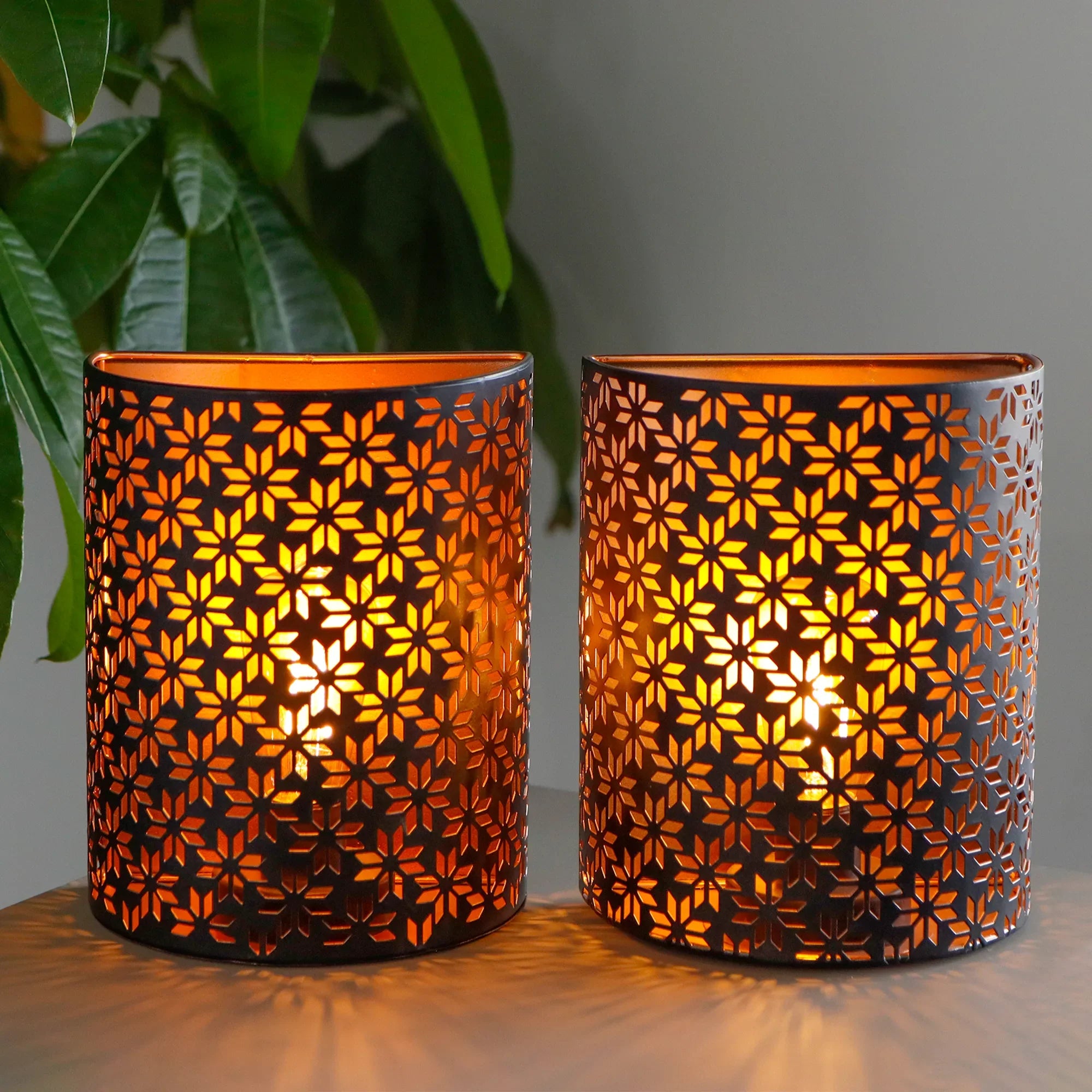 Set of 2 Vintage Industrial Wall Sconce Lamps (Snowflake Cutout)