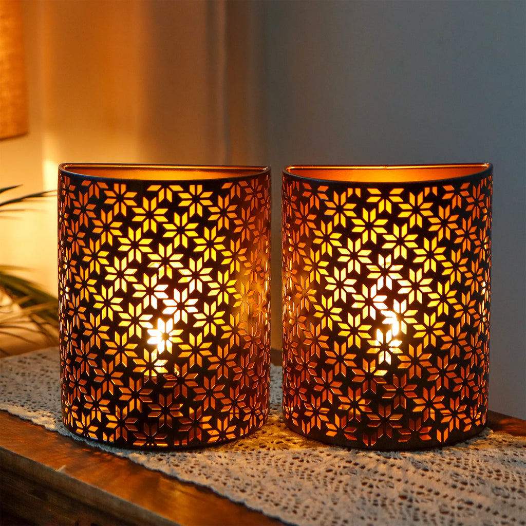Set of 2 Vintage Industrial Wall Sconce Lamps (Snowflake Cutout)