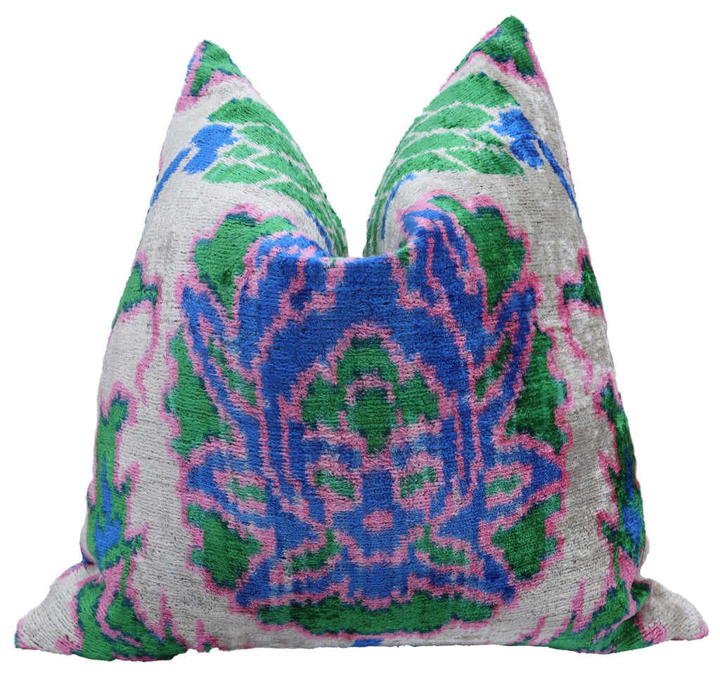 Canvello Floral Navy Pink Silk Velvet Throw Pillow - 18x18
