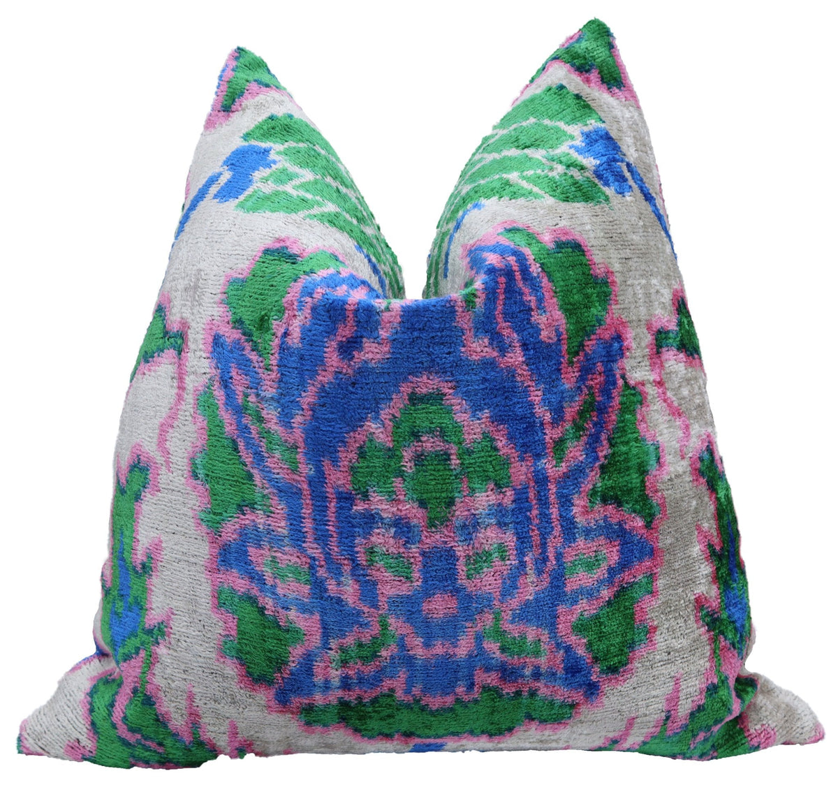 Canvello Floral Navy Pink Silk Velvet Throw Pillow - 18x18