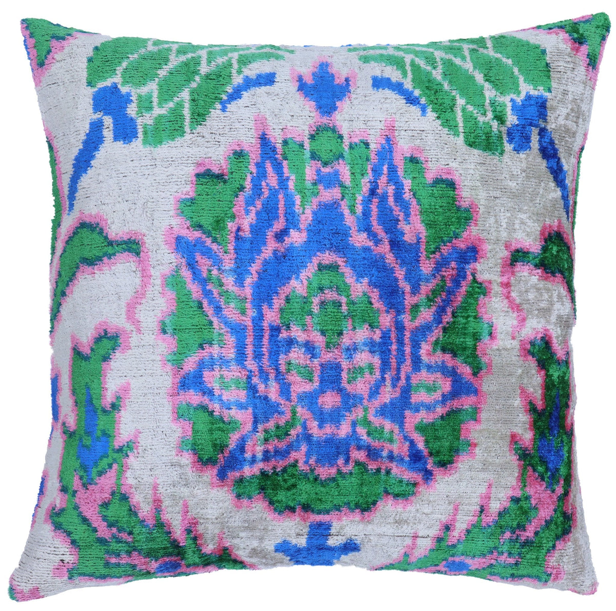 Canvello Floral Navy Pink Silk Velvet Throw Pillow - 18x18
