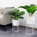 JHY DESIGN Metal Planters with Stands, Set of 2 (17" & 12", Bright White) – Modern Indoor Plant Pots