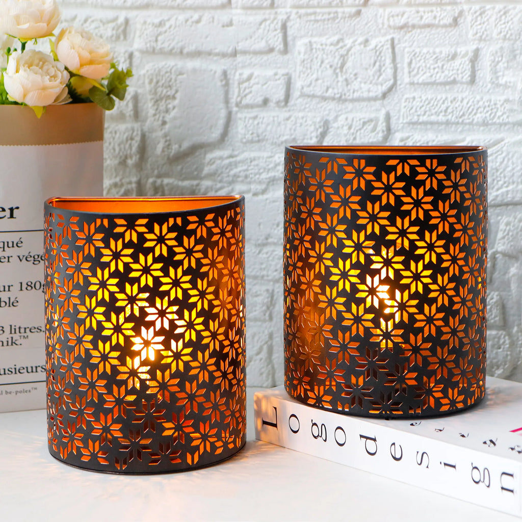 Set of 2 Vintage Industrial Wall Sconce Lamps (Snowflake Cutout)