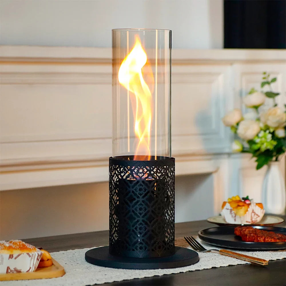 JHY DESIGN 15.3" Spiral Flame Tabletop Fireplace – Portable Bio Ethanol Ventless Fire Pit