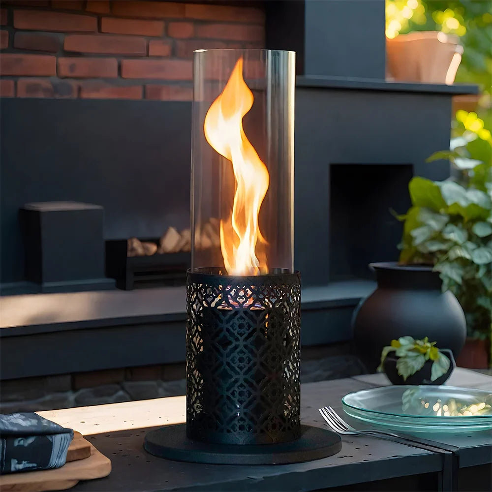 JHY DESIGN 15.3" Spiral Flame Tabletop Fireplace – Portable Bio Ethanol Ventless Fire Pit