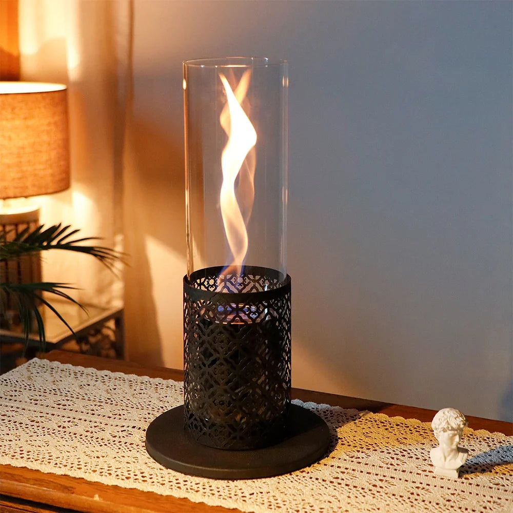 JHY DESIGN 15.3" Spiral Flame Tabletop Fireplace – Portable Bio Ethanol Ventless Fire Pit